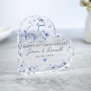 Cadeau floral personnalisé pour 65e anniversaire de mariage, plaque d'anniversaire en saphir, cadeau de 65e anniversaire pour parents mari et femme, cadeaux d'anniversaire