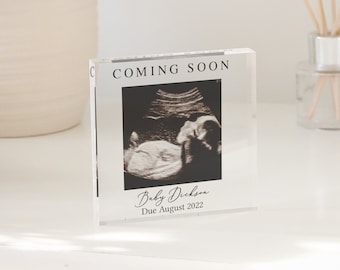 Personalised Baby Scan Photo Block, Coming Soon Announcement Gift, Baby Photo Frame, Pregnancy Gift, Baby Shower Gift, Baby Scan Frame