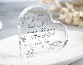 Regalo personalizado del 25 aniversario de boda, placa de aniversario de plata, regalos de aniversario, regalo del 25 aniversario para los padres de la esposa del marido