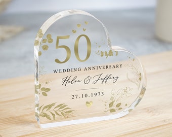 Personalised 50th Anniversary Gift, Golden Anniversary Heart Plaque, Anniversary Gifts, 50th Anniversary Gift for Husband Wife Parents