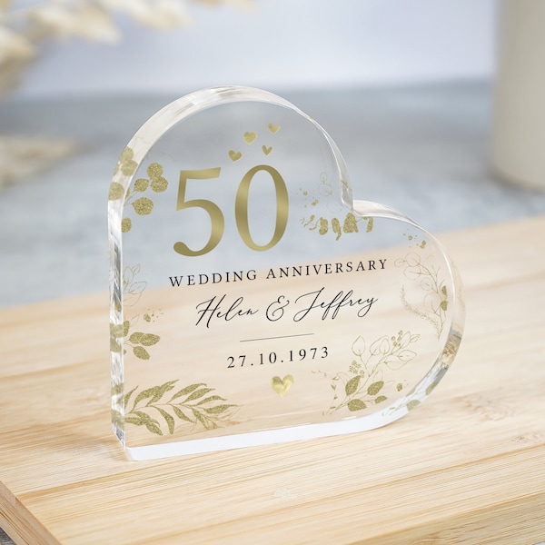 Regalo personalizzato per il 50° anniversario, Targa a cuore d'oro per l'anniversario, Regali per l'anniversario, Regalo per il 50° anniversario per Marito Moglie Genitori