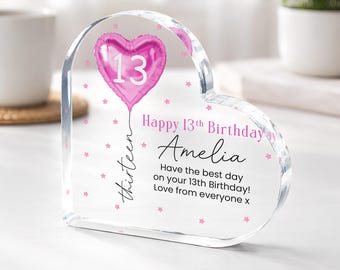 Personalised 13th Birthday Gift Plaque for Her, Keepsake Heart Plaque Message Card Alternative