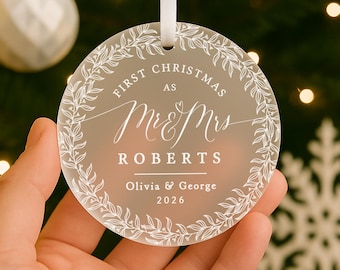 Personalised First Christmas Married Bauble, 1st Christmas Married Decoration, Marriage Ornament Keepsake, Couple Christmas Keepsake