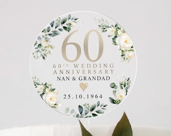 Personalised Anniversary Cake Topper, Ivory Floral Anniversary Cake Topper, 20th 25th 30th 40th 50th 60th Cake Topper, Cake Decorations