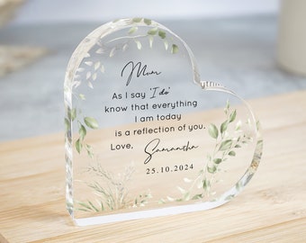 Personalised Mother of the Bride Gift, Heart Plaque, Mum of Bride Gift, Gifts from Bride, Wedding Day Gifts, Gifts from Bride, Mum Gifts