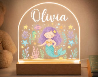 Luz de noche LED personalizada para niña, luz de sirena, luz de noche para niños, luz para habitación de niña, luz para habitación de bebé, luz para habitación infantil.
