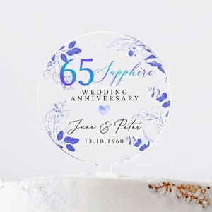 Décoration de gâteau personnalisée 65e anniversaire, décoration de gâteau d'anniversaire saphir, décoration de gâteau 65e, cadeau 65e anniversaire