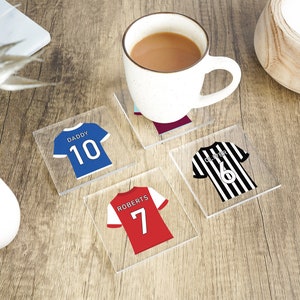 Personalised Football Shirt Coaster, Football Gifts, Daddy Coaster, Kids Coaster, Father's Day Gifts, Daddy Grandad Gifts, Sport Gifts
