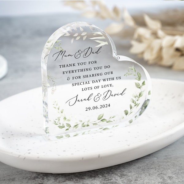Personalised Parents of the Bride Thank You Gift, Thank You Heart Plaque from Bride & Groom, Wedding Gifts, Parents of Groom Gift, Mum Dad
