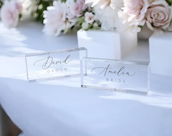 Personalised Wedding Table Place Names, Clear Acrylic Block Names, Wedding Table Signs, Table Numbers, Wedding Role Gifts, Table Place Names