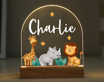 Personalised LED Animal Lamp, Kids Night Light Gift, Birthday Gifts for Kids, Safari Jungle Animals Light, Kids Bedroom Nursery Table Light