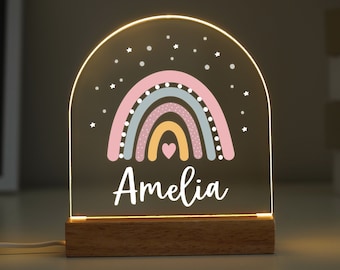 Personalised LED Nursery Lamp, Kids Night Light Gift, Rainbow Light, Baby Girl Light, Birthday Gifts for Kids, Kids Bedroom Nursery Light