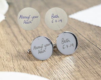 Personalised Engraved Custom Handwriting Cufflinks, Wedding Gift for Husband, Custom Cufflinks, Own Writing Cufflinks, Bride to Groom Gift