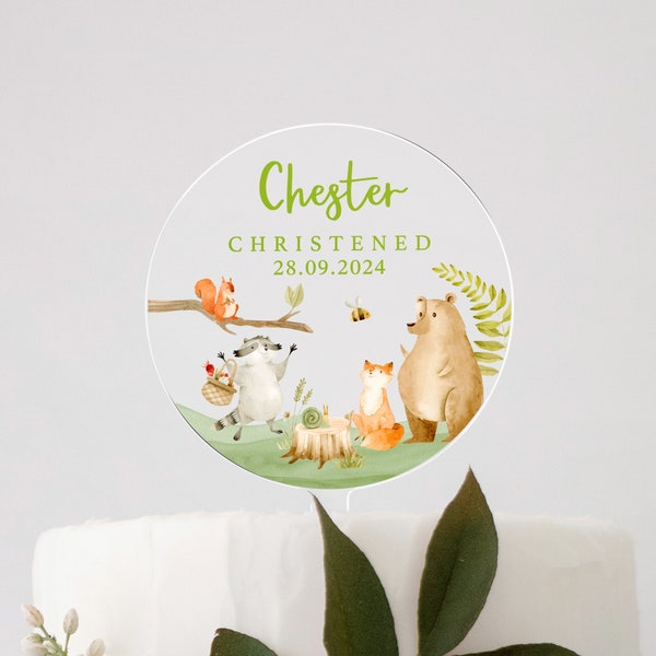 Personalisierter Cake Topper zur Taufe, Kuchentopper, Taufe Kuchen Topper, Tortenaufleger Waldtiere, Cake Topper Taufe, Kuchentopper