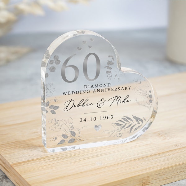 Regalo personalizzato per il 60° anniversario di matrimonio, Targa di diamante per l'anniversario, Regali per l'anniversario, Regalo per il 60° anniversario per Marito Moglie Genitori