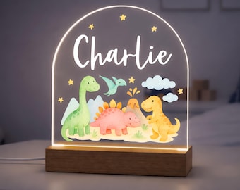 Personalised LED Dinosaur Light, Kids Night Light Lamp, Dinosaur Gifts for Bedroom, Birthday Gifts for Kids, Boys Bedroom Nursery Light