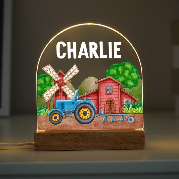 Lampe LED personnalisée pour tracteur, cadeau veilleuse pour enfants, lampe pour tracteur sur le thème de la ferme, cadeaux d'anniversaire pour enfants, lampe de table pour chambre d'enfants