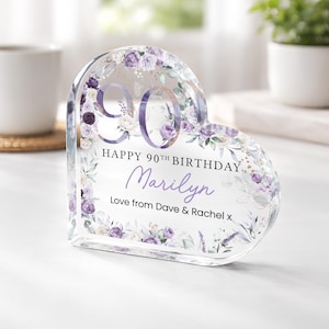 Personalised Happy 90th Birthday Gift Plaque, Keepsake Frame For Nan Mum, Polished Acrylic Block