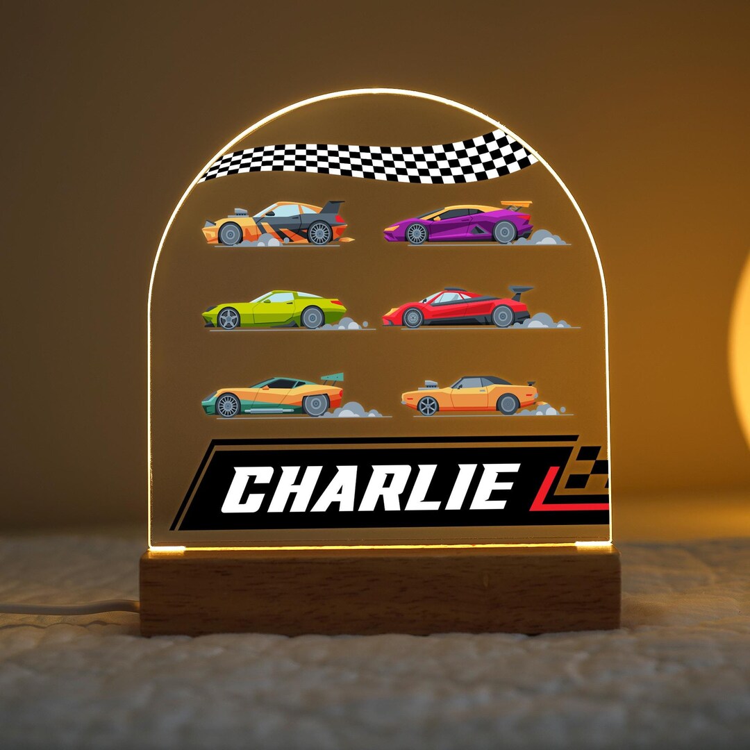 Personalised LED Racing Light, Kids Night Light, Gaming Room Lamp ...