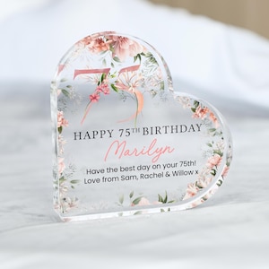 Plaque cadeau personnalisée joyeux 75e anniversaire, cadeau d'anniversaire pour grand-mère maman, cadeaux 75e anniversaire, cadeau floral 75e, cadeaux pour elle