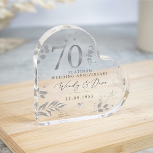 Personalised 70th Anniversary Gift, Platinum Anniversary Heart Plaque, Wedding Anniversary Gifts, 70th Anniversary Gift for Husband Wife image 2