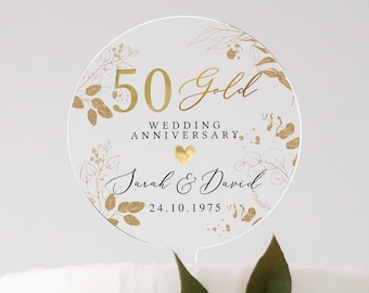 Personalised Anniversary Cake Topper, Golden Anniversary Cake Topper, 50th Anniversary Cake Topper, 50th Anniversary Gift, 50h Anniversary