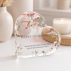 Personalised Happy 75th Birthday Gift Plaque, Birthday Gift For Nan Grandma Mum, 75th Birthday Gifts, Floral 75th Gift, Gifts for Her