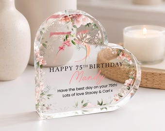 Personalised Happy 75th Birthday Gift Plaque, Birthday Gift For Nan Grandma Mum, 75th Birthday Gifts, Floral 75th Gift, Gifts for Her