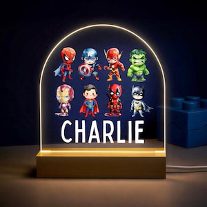 Personalised LED Superhero Lamp, Kids Night Light Gift, Kids Hero Light, Baby Boy Light, Birthday Gifts for Kids, Kids Bedroom Nursery Light