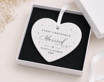Personalised First Christmas Married Bauble, 1st Xmas Cute Stars Doodle Theme, Couple Tree Ornament Decoration