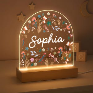Personalised LED Night Light Lamp, Flower Baby Kids Gift, Baby Girl Light, Birthday Gifts