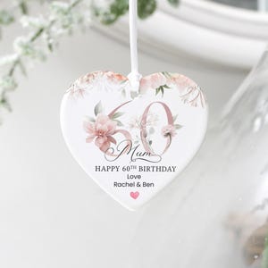 Cadeau personnalisé joyeux 60e anniversaire, coeur d'anniversaire en céramique, cadeau 60e anniversaire pour maman, cadeaux 60e, cadeaux pour nounou, cadeaux 60e anniversaire