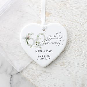 Cadeau personnalisé 60e anniversaire de diamant, cadeau 60e anniversaire, plaque coeur en céramique, cadeaux 60e, cadeau d'anniversaire de mariage pour mari