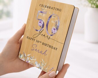 Personalised 50th Birthday Card, Keepsake Card for Mum, 50 Years Milstone Gift for Her, Made from Wood