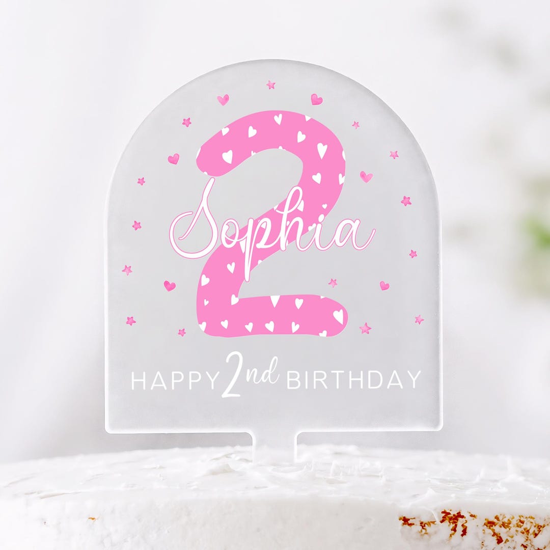 Personalised 2nd Birthday Cake Topper for Baby Girl, Second Birthday ...