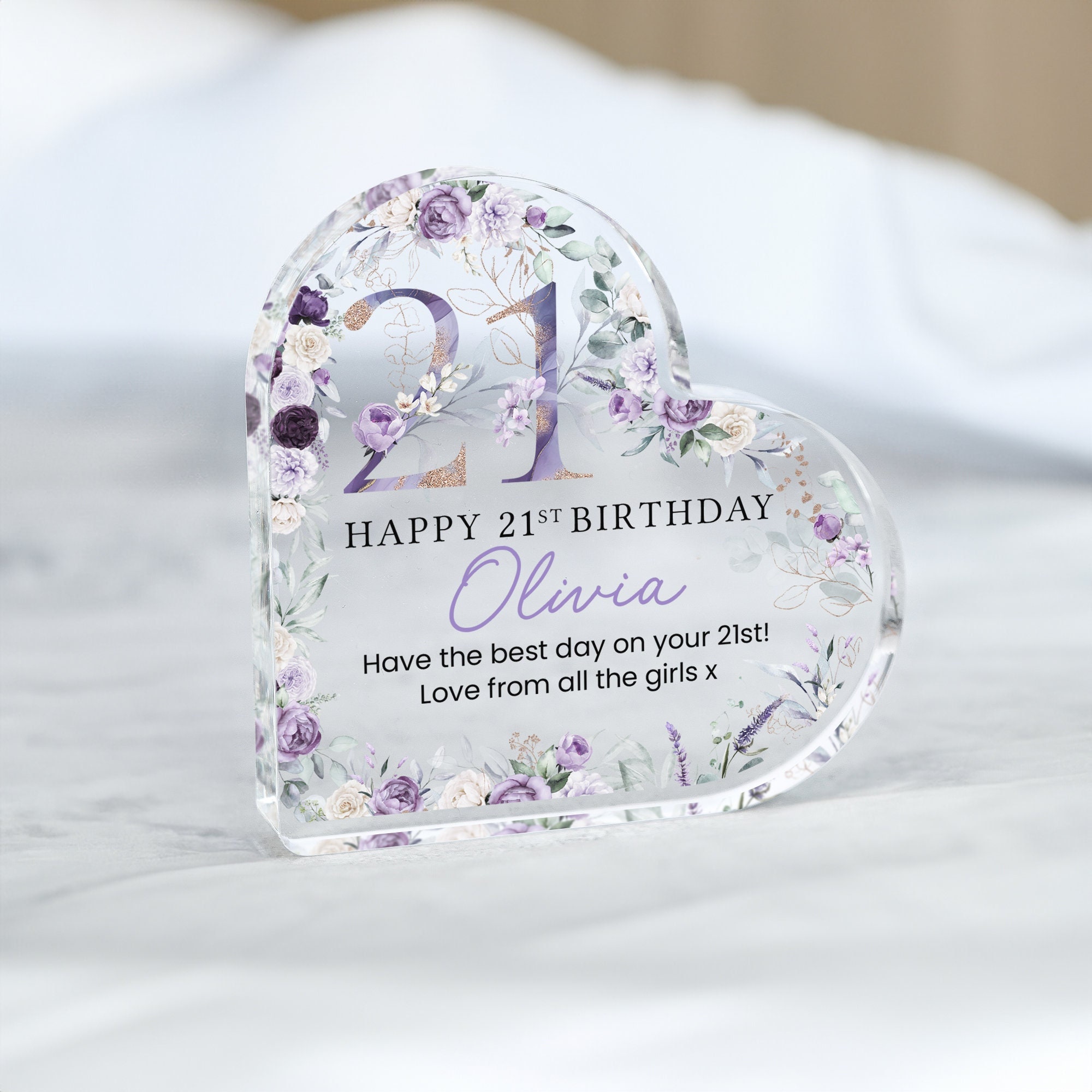 Placa personalizada de regalo de feliz cumpleaños número 21, regalo de cumpleaños para ella, regalos de cumpleaños número 21, regalo floral para el 21, regalos para el 21.º cumpleaños