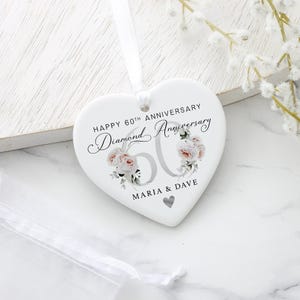 Cadeau personnalisé 60e anniversaire de diamant, cadeau 60e anniversaire, plaque coeur en céramique, cadeaux 60e, cadeau d'anniversaire de mariage pour mari