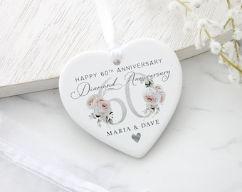 Personalised 60th Diamond Anniersary Gift, 60th Anniversary Gift, Ceramic Heart Plaque, 60th Gifts, Wedding Anniversary Gift for Husband