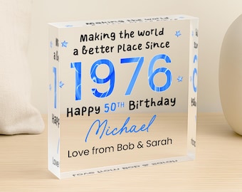 Personalised Happy 50th Birthday Gift For Him, Born in 1976 Keepsake Plaque