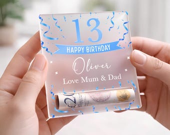 Personalised 13th Birthday Gift, Money Holder, Gift for Him Son Nephew, Teenager Cash Gift
