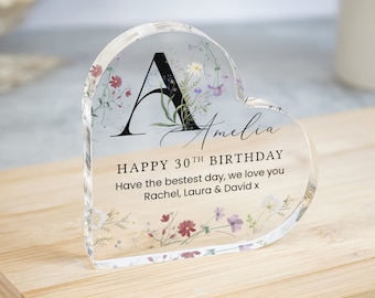 Personalised Happy Birthday Gift Plaque, Birthday Gift For Her, Heart Plaque, 18th 21st 30th 40th 50th Gift, Pink Birthday Keepsake Gift