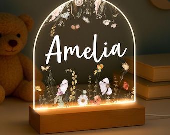 Personalised LED Night Light Lamp, Flower Baby Kids Light Gift, Flower Light, Baby Girl Light, Birthday Gifts, Bedroom Nursery Light