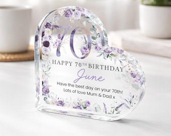 Personalised Happy 70th Birthday Gift Plaque, Birthday Gift For Nan Grandma Mum, 70th Birthday Gifts, Purple Floral 70th Gift, Gifts for Her