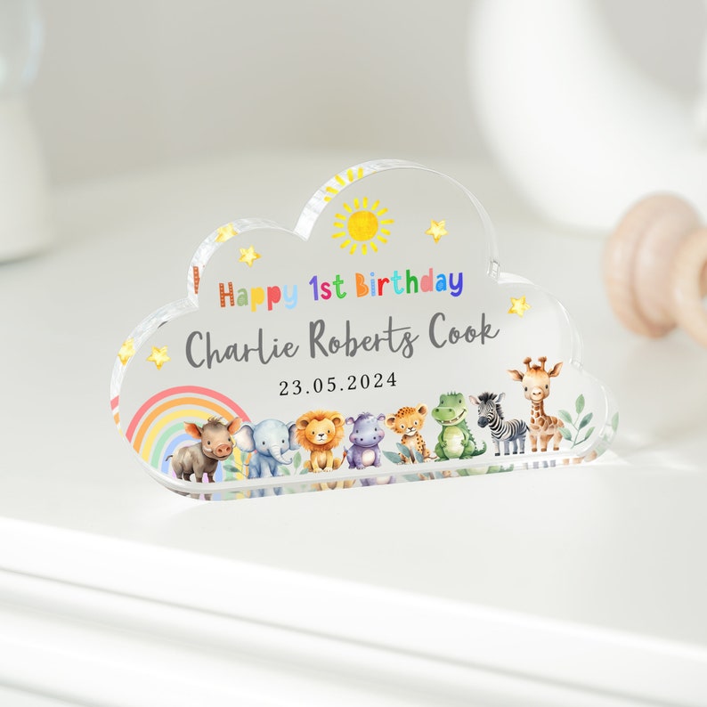 Personalised 1st Birthday Gift, Safari Animals Plaque, First Birthday Keepsake Gift, Gift for New Baby, Baby Birthday Gift, Nursery Bedroom image 2