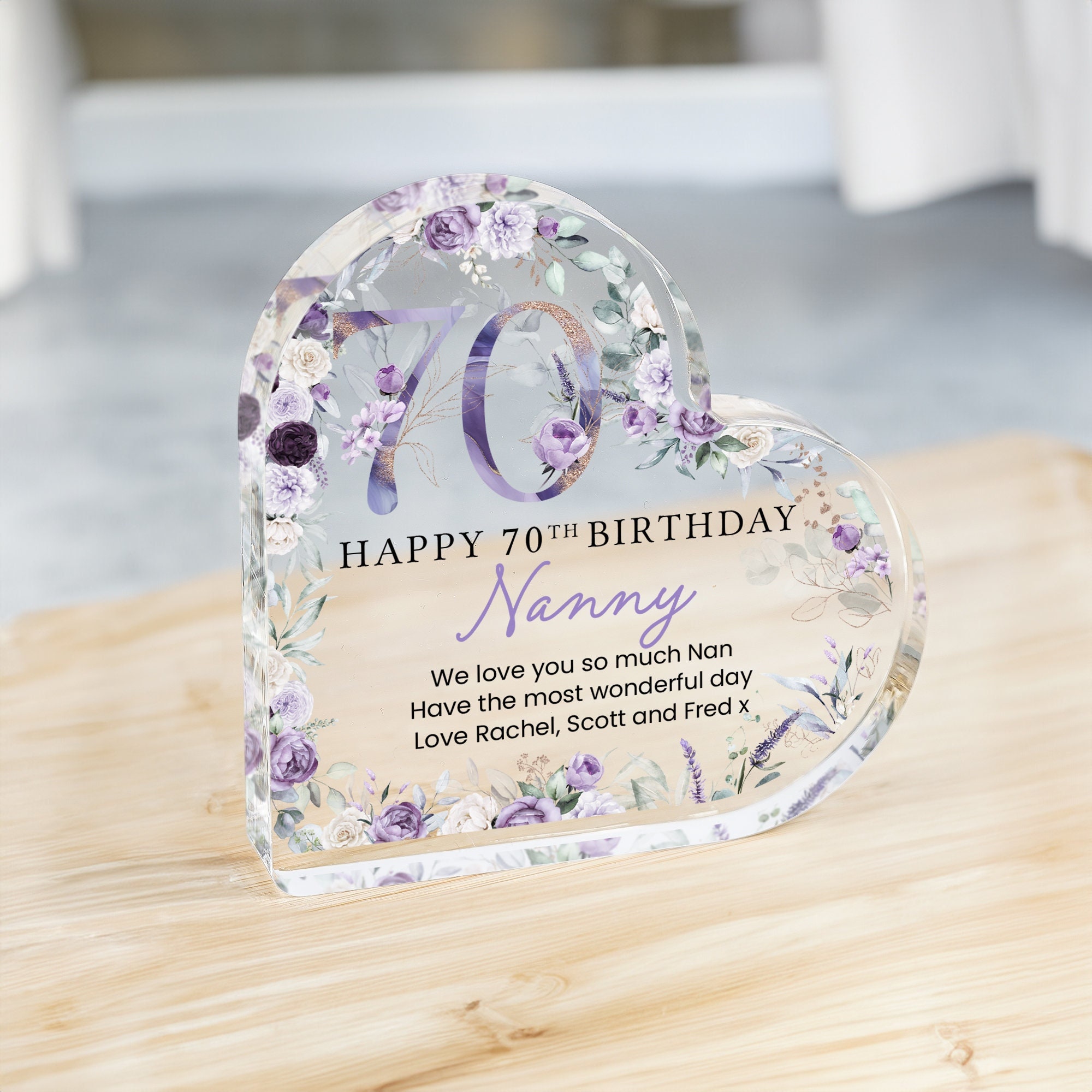 Personalised Happy 70th Birthday Gift Plaque, Birthday Gift For Nan Grandma Mum, 70th Birthday Gifts, Purple Floral 70th Gift, Gifts for Her