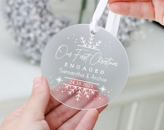 Personalised 1st Christmas Engaged Decoration Gift, First Christmas Engaged Bauble, Engaged Ornament Keepsake, Couple Christmas Keepsake