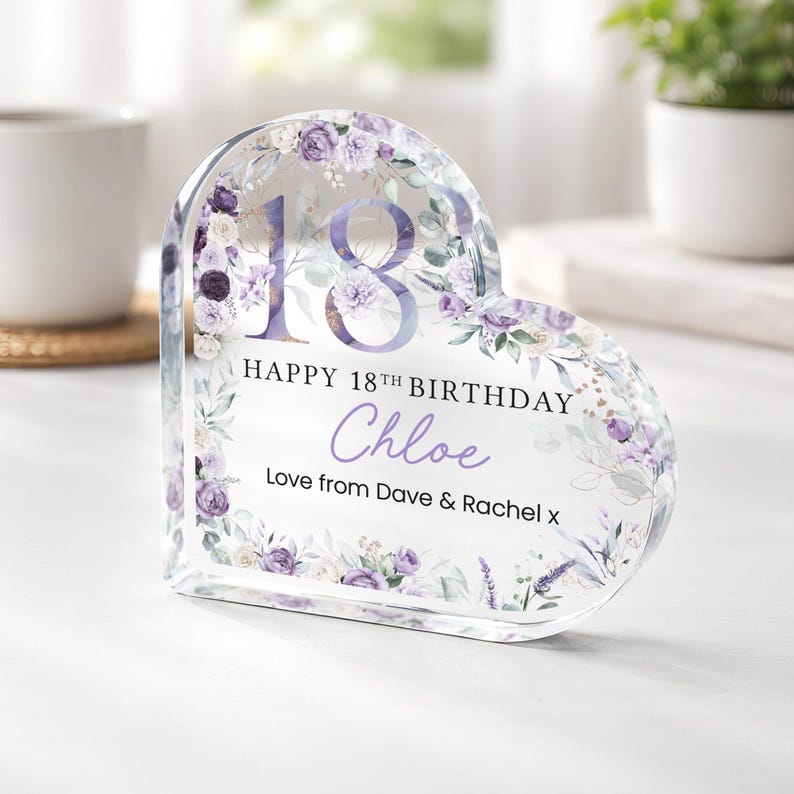 Personalised Happy 18th Birthday Gift Plaque, Birthday Gift For Her, 18th Birthday Gifts, Floral 18th Gift, Gifts for 18th Birthday image 2