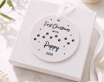 Personalised Puppy's 1st Christmas Decoration, First Christmas with Dog Bauble Keepsake