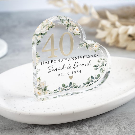Personalised Floral 40th Anniversary Gift, Ruby Anniversary Plaque