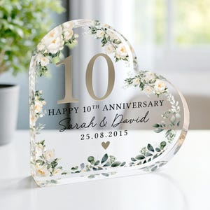 Personalised Floral 10th Anniversary Gift, Tin Anniversary Plaque, Anniversary Gifts, 10th Anniversary Gift for Husband Wife Parents
